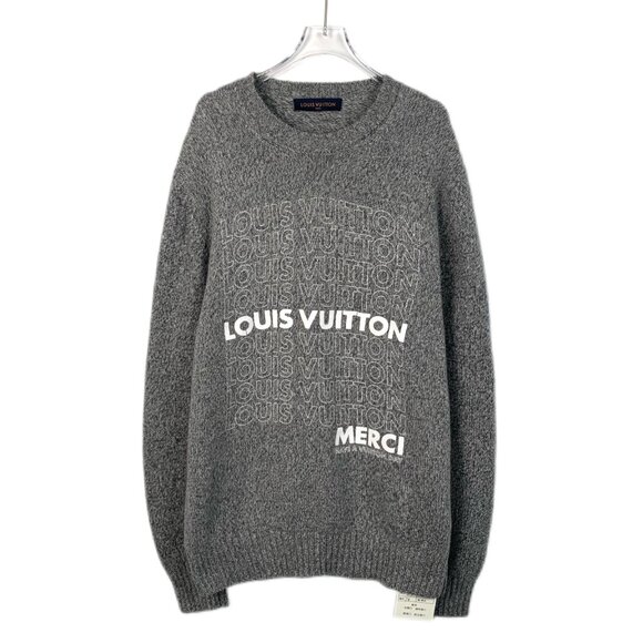 Louis Vuitton Sweaters - Louis Vuitton Gray Logo Print Cashmere Crewneck Knit Sweater